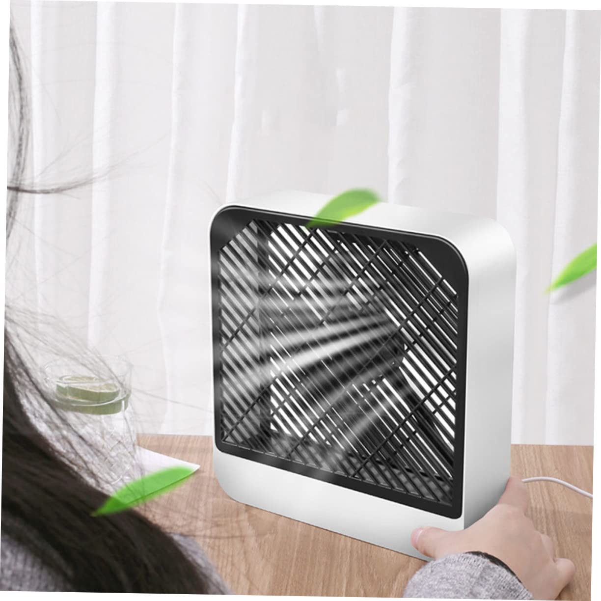 Amosfun Ventilatore da Tavolo USB Ricaricabile Bianco, Silenzioso | Mini Ventilatore a Batteria per Casa e Ufficio, Plastico Leggero, Vacanze Estive, Decorazioni Scuola