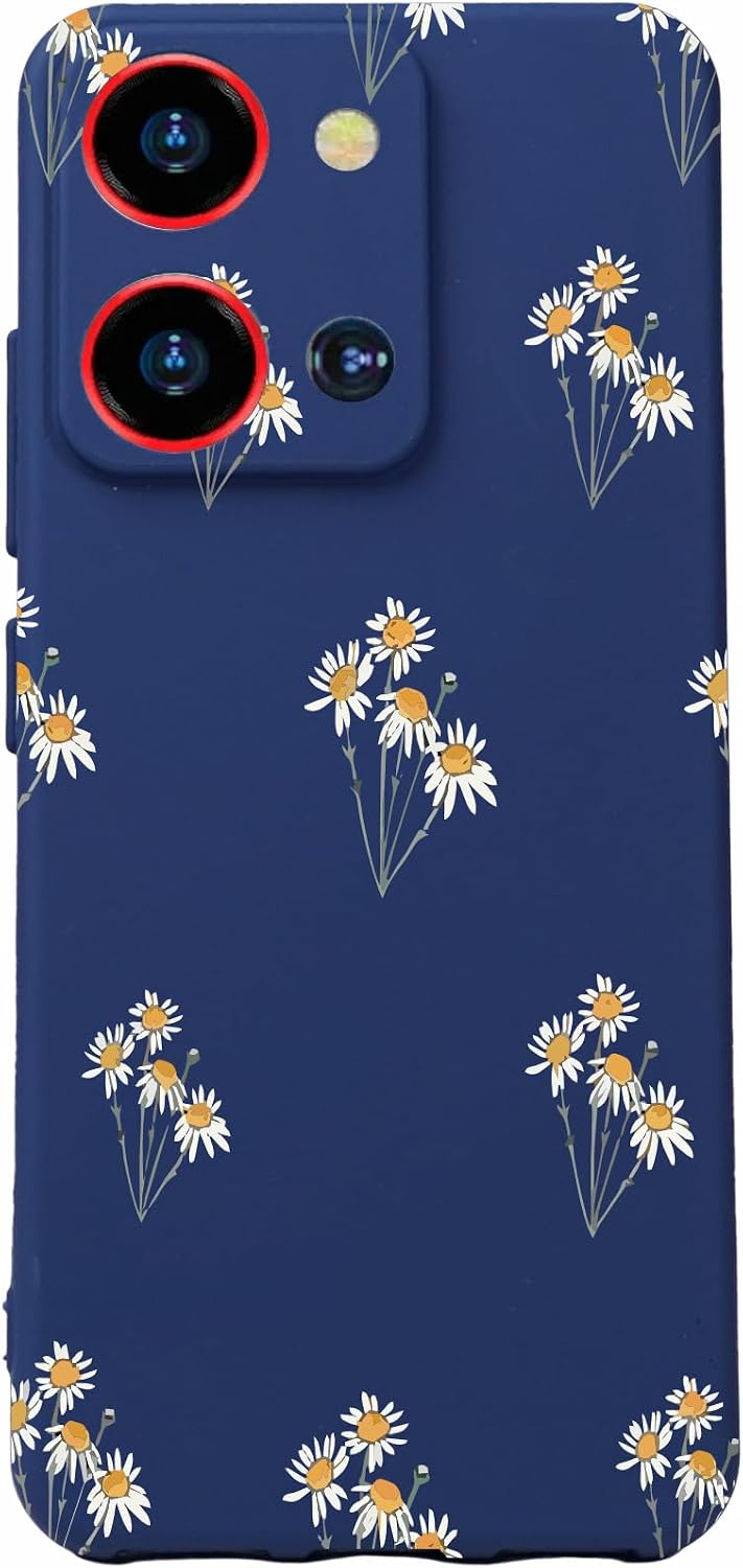 S19 Max Pro S Zoom ile Uyumlu Kamera Korumalı Silikon Kılıf, Lacivert, Papatya Desenli