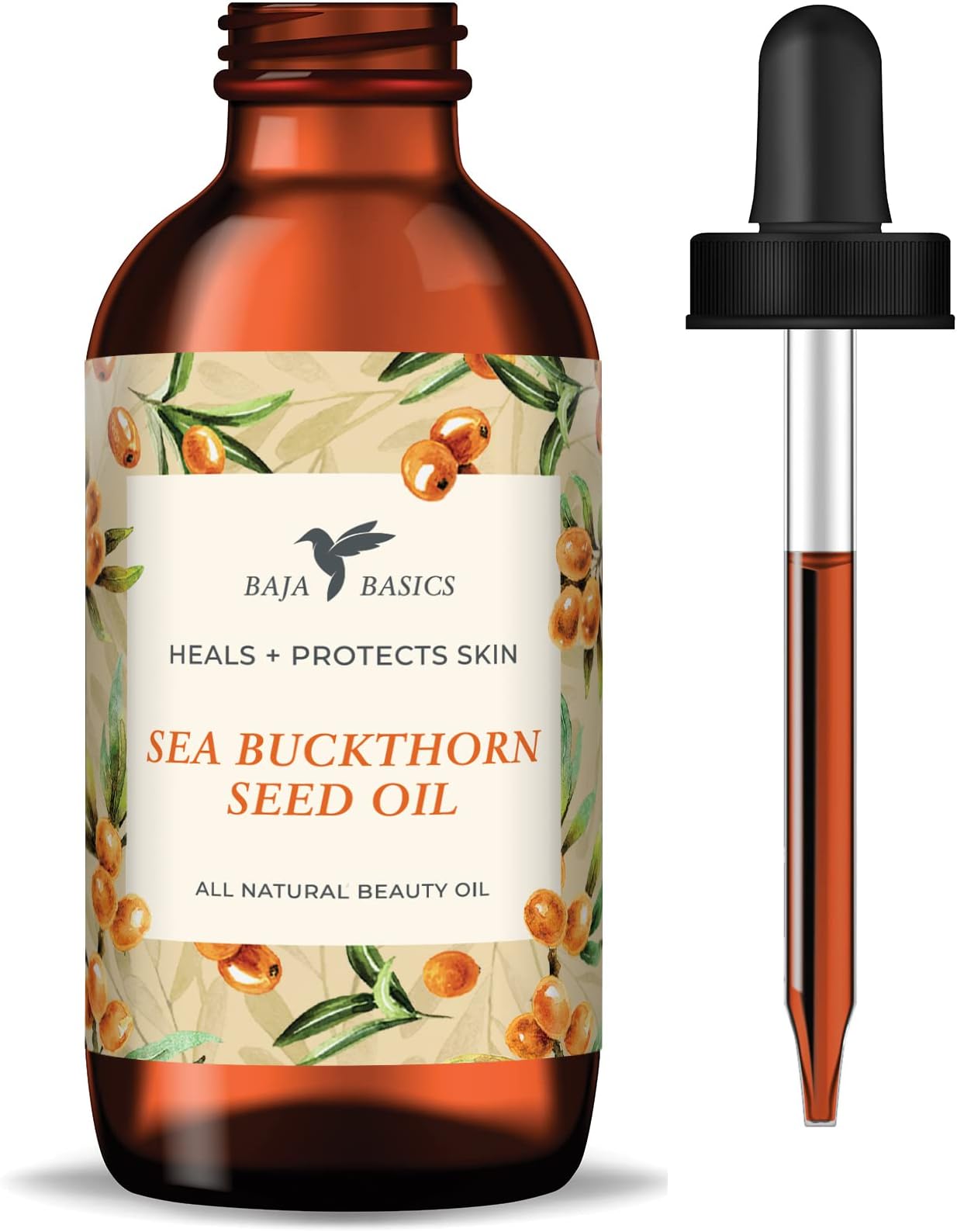 Pure Sea Buckthorn Oil, Natural for Face, Skin, Hair, Nails - Cold Pressed Seed Extract to Naturally Reduce Inflammation, Acne, Scars - Moisturizer, Anti-Aging Beauty Product - 1 oz Bottle