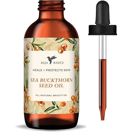 Sea Buckthorn Oil by Baja Basics, Pure and Natural for Face, Skin, Hair, Nails - Cold Pressed Seed Extract to Naturally Reduce Inflammation, Acne, Scars - Moisturizer, Anti-Aging Beauty Product - 1 oz Bottle