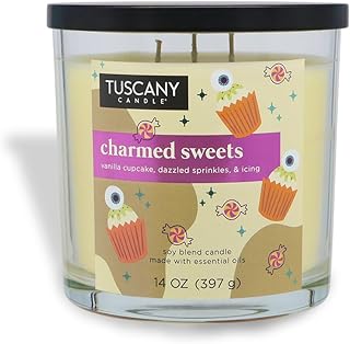 Tuscany Candle Charmed Sweets: Vanilla Cupcake & Buttercream Icing Scented Halloween Candle, 14 oz