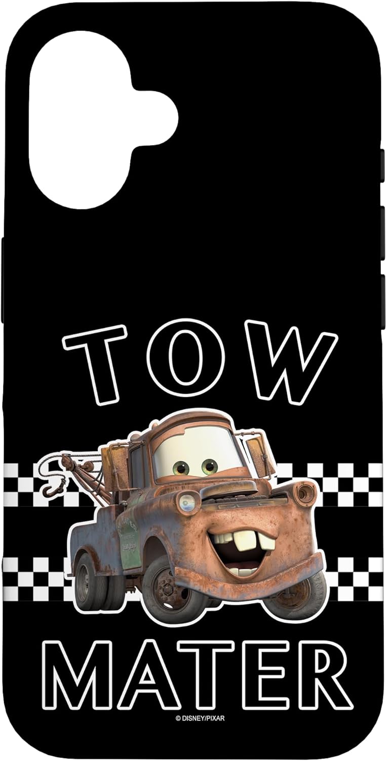 Disney Pixar Cars Tow Mater Black and White Checkered Case for iPhone 16