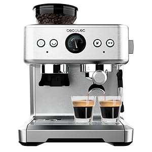 Cecotec Cafetera Express Barista Power Espresso 20 Barista. 2250W, 20 Bares, Manometro y 2 Thermoblocks, Depósito de Café en Grano, Molinillo con 20 Niveles, Vaporizador