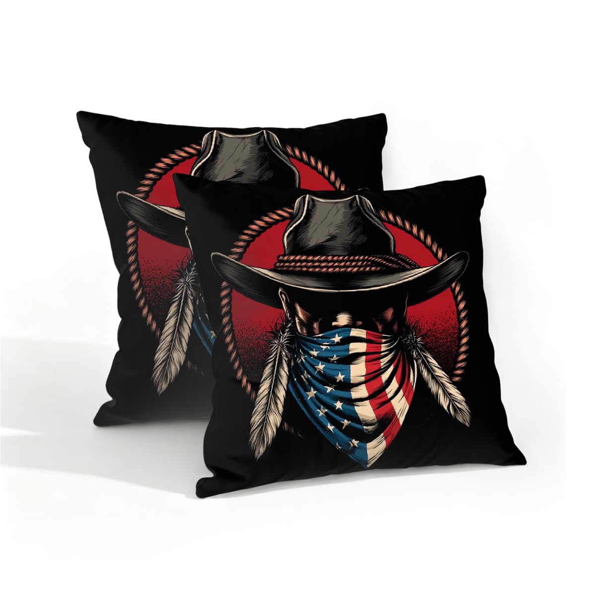 Outdoor Pillow Covers Waterproof Pillowcases 16x16in Set of 2 4th of July American Cowboy Hat Decorative Throw Cushion Case for Couch Sofa Garden Patio Furniture