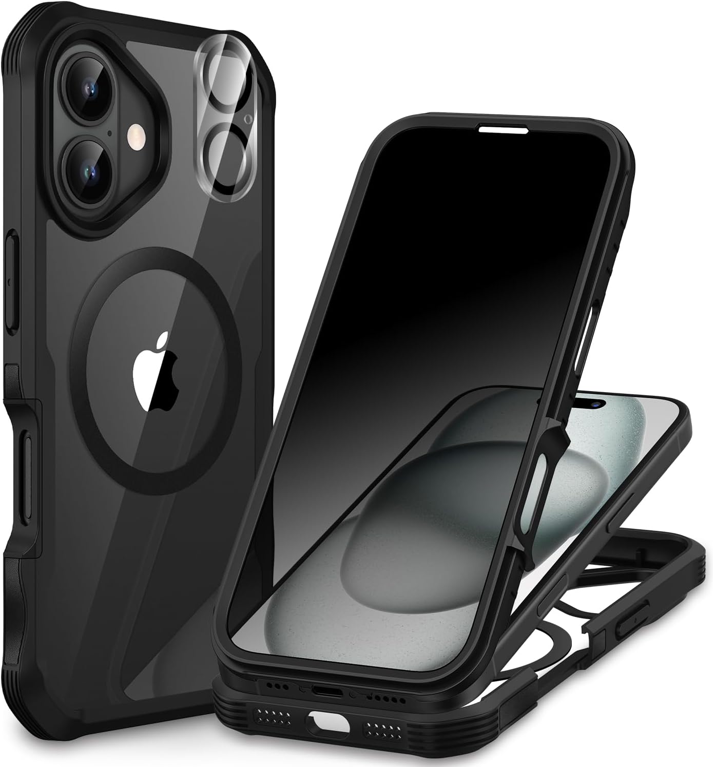 CENHUFO Magnetic for iPhone 16 Case, Privacy Phone Cover [Compatible with Magsafe] Built-in Anti Peep Tempered Glass Privacy Screen Protector and Camera Lens Protective Full Body Shockproof -Black iPhone 16 Black