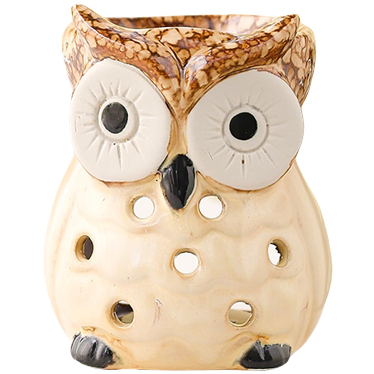 Hollowed Ceramic Owl Tealight Candle Holder, Cute Essential Oil Diffuser Wax Melt Burner, Aromatherapy Aroma Burner for Home Bedroom Decor Christmas Housewarming Gift (01# Beige)