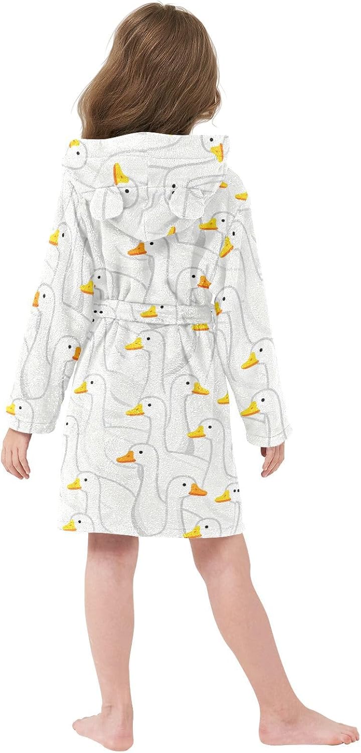 GuoChe Cute White gooses Hooded Pajama Robe For Girls