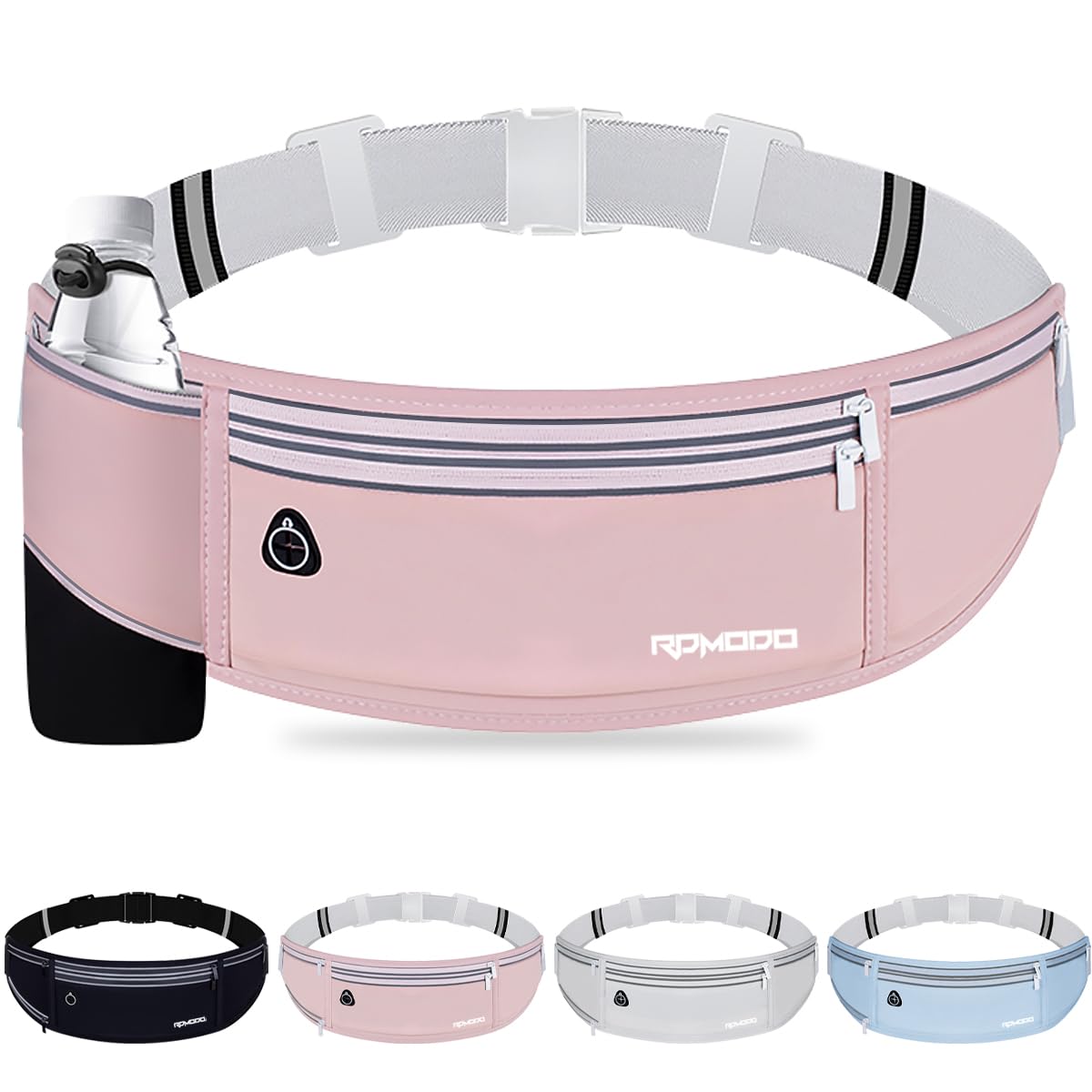 Hydration Running Belt for Women Men，Fanny Pack with Water Bottle Holder，Large Capacity Running Phone Holder for iPhone 17 16 Pro Max Samsung，Slim Reflective Waist Belt for Hiking Outdoor（Pink）