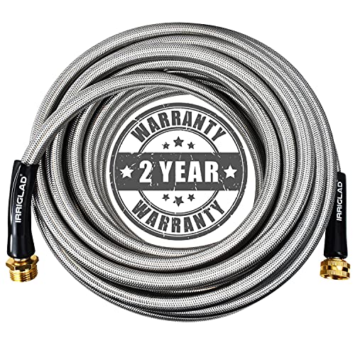 IRRIGLAD Garden Hose 304 Stainless Steel Metal Braided Hose, Lightweight, Kink-Free, Tough, Flexible Water Hose Rust Proof, Puncture, Portable, Universal Aircraft Grade Aluminum Alloy Connector, 25FT