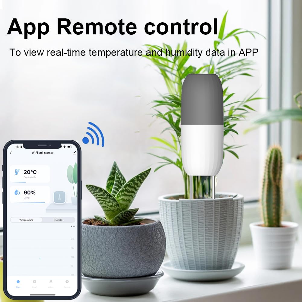 Haozee Capteur d'humidité du sol intelligent WiFi Appareil de mesure de l'humidité et de la température du sol pour jardin, ferme, serre, étanche