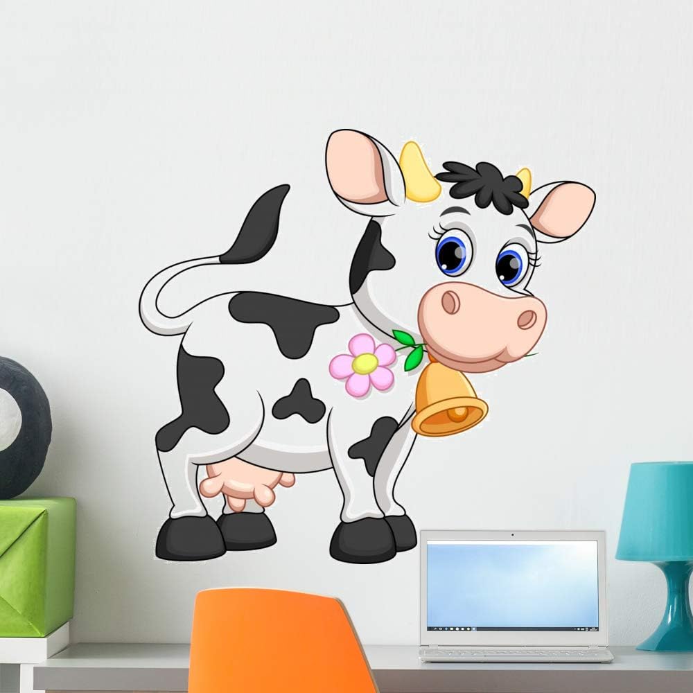 Cartoon Cow with Bell Wall Decal – Removable Vinyl Wall Sticker – Easy Peel & Stick – 24"