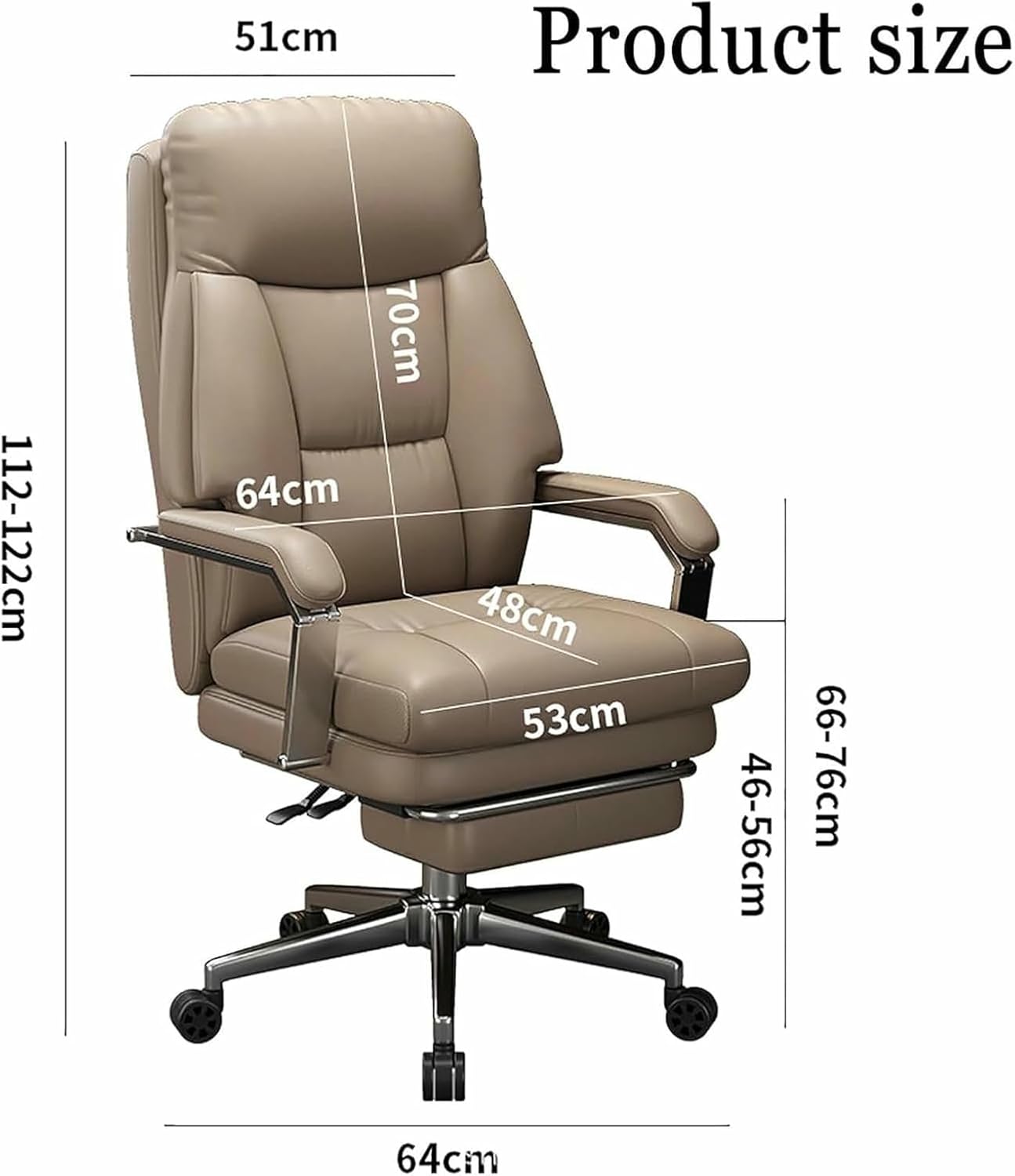 High-Back Office Chair with Footrest, Wide Leather Luxury Executive Chair with Lumbar Support, Comfortable Computer Gaming Chairs Swivel Work Chair