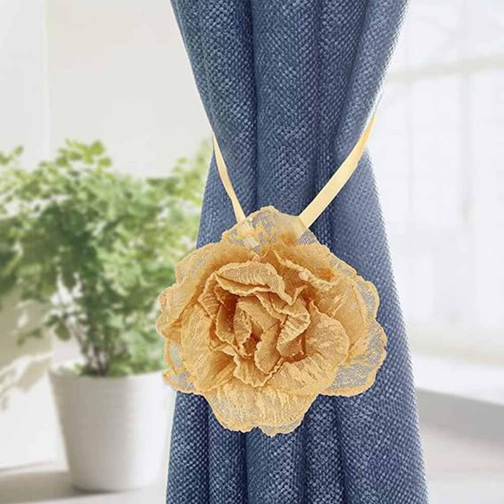 Embrasses Rideau Fleurs Tricotées - Lot De 2 - Déco Bohème Enfant