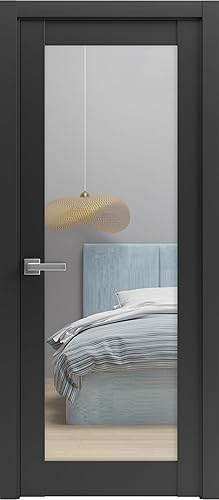 SARTODOORS Puerta francesa sólida de 36 x 80 pulgadas Lucia 2166 vidrio transparente negro mate Marco de panel regular individual manija Baño
