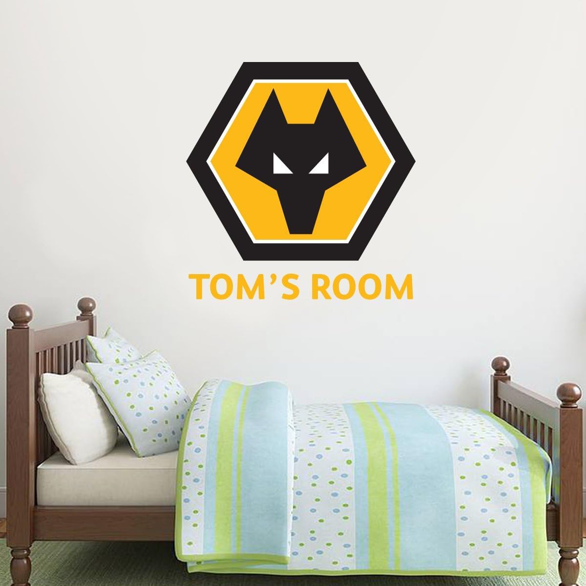 Beautiful Game Wolverhampton Wanderers Football Club Personalised Name & Crest Wall Art Sticker Mural & X10 Wolves Decals Set (90Cm)