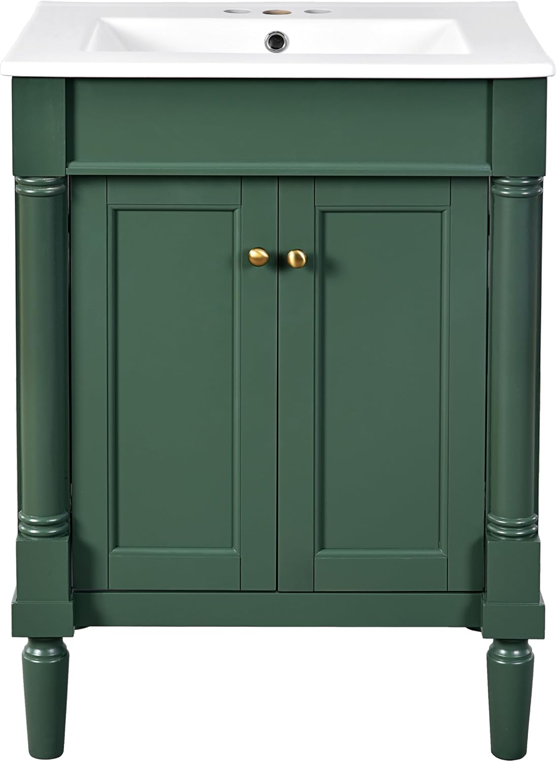 LUMISOL 24" Bathroom Vanity with Ceramic Sink, Free Standing Bathroom Vanity with Soft-Closing Doors, Adjustable Shelves, Wooden Small Bathroom Cabinet with Undermount Basin, Green