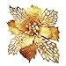Crazy Night Glitter Poinsettia Christmas Tree Ornaments Pack Of 10 (Gold)