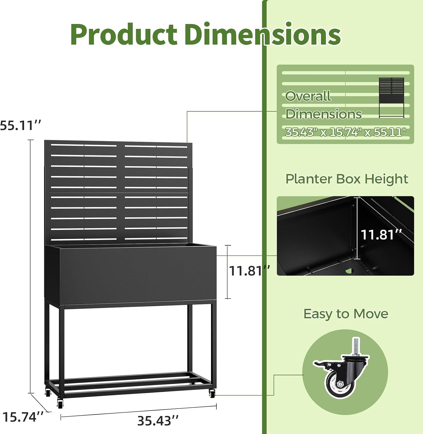 Metal Planter Box with Trellis,55" H x35 W Raised Garden Beds with Privacy Screen for Climbing Plants Flower, Elevated Standing Planter Garden Bed with Drainage Holes for Outdoor Patio,Black image 4