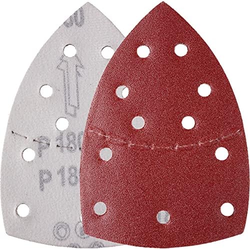 YoiYee 40 Grit Coarse Sanding Sheet Set, Mouse Detail Sander Sandpaper, Delta Triangular Sand Paper Pad, Hook and Loop Fastening, 11 Holes, Accessories for Multi-Sander, Red, 10 Pack