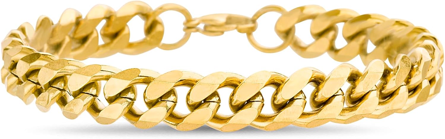 Nautica 9 mm Curb Chain Bracelet for Men 14K Yellow Gold IP Plated Stainless Steel 8.5 Inches