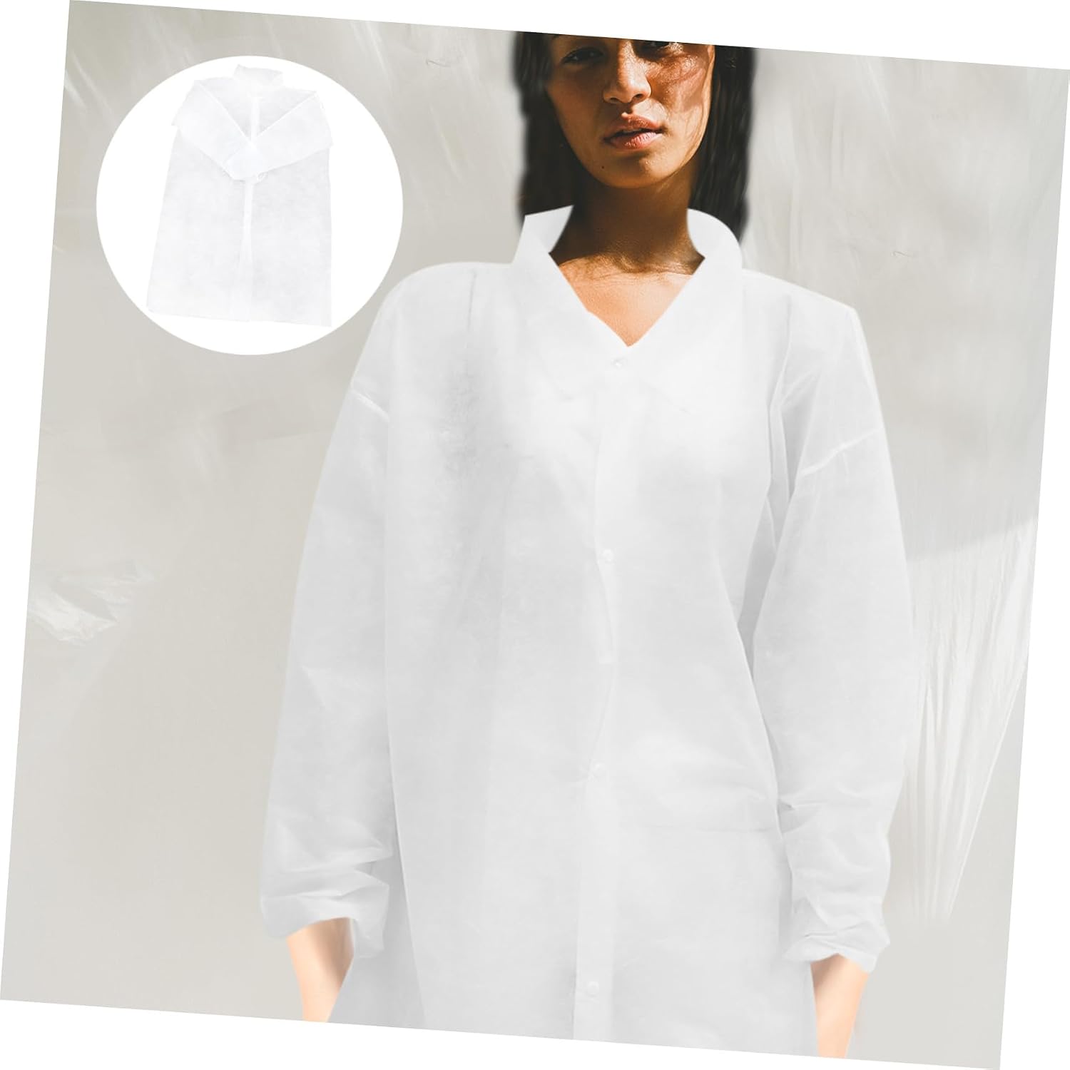 CALLARON 10pcs Disposable Sleeve Laboratory Coats Comfortable Breathable Non-woven for Lab Painting Cleaning and Food Processing Style