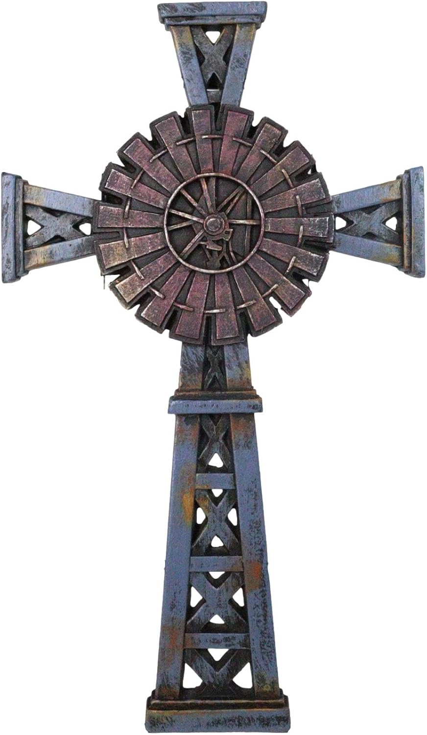 Ebros Gift Country Western Rustic Windmill Towers Decorative Wall Cross Figurine Christian Faith Inspirational Accent