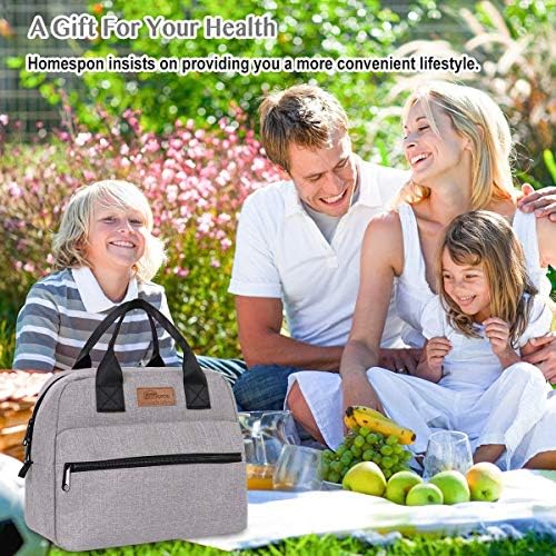 HOMESPON Lunch Bag Insulated Large Capacity Cool Bag with Frosted Waterproof Fabric Handbag Portable for Women Men and Students at School Office Picnic (Grey)
