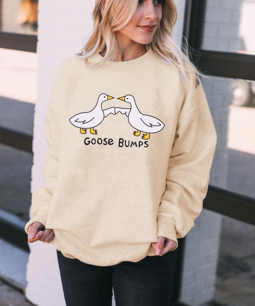 CM C&M WODRO Womens Funny Goose Bumps Sweatshirt Cute Duck Animal Pun Pullover Crewneck Fall Winter Gift Shirt - Image 5