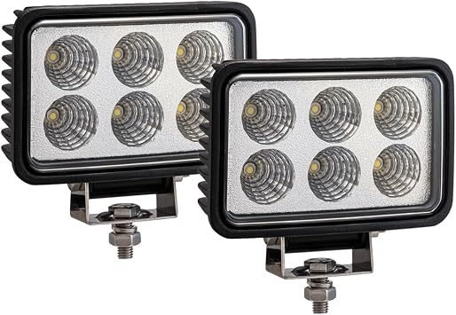 Raycharm 4x6 inch Rectangular Off-Road LED Fog Light for Truck, ATV & Tractor, 6000K Cool-White, Spot Beam, Rugged Aluminum Housing, IP68 Waterproof, 12V/24V 18W 1800 Lumens, 2-Pack