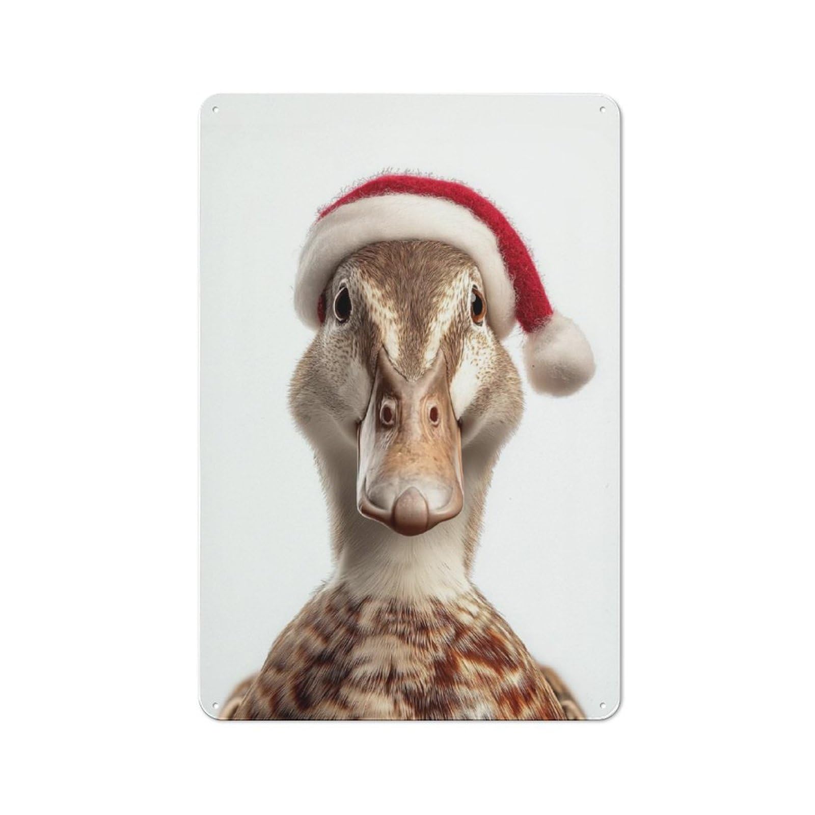 Junmoney Duck With Santa Hat Rustic Metal Plaque 30X20cm For Lounge Or Reading Corner, For Home Office, Studio And Craft Room Walls