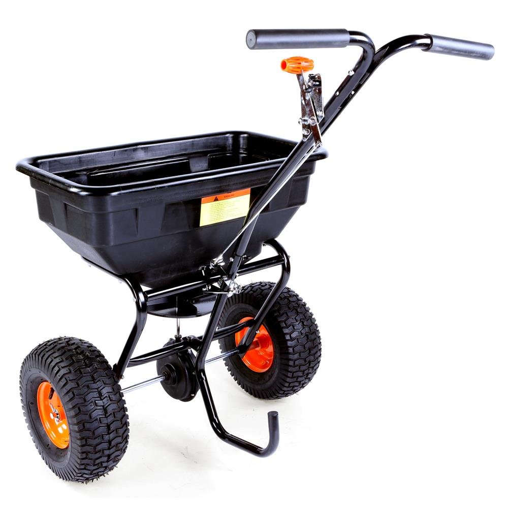 Esparcidora centrífuga sobre Ruedas FUXTEC FX-GS56-56 kg de Capacidad, sembradora centrífuga para Semillas, abono, Sal, Grava, dosificación Continua, diseñada para una Velocidad de Empuje de 5 km/h.
