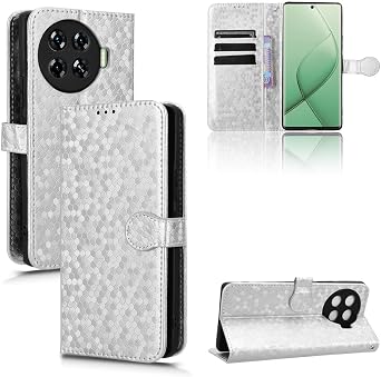 Leather Case Compatible with Tecno Spark 20 Pro Plus,Phone Case PU Leather Phone Flip Cover Compatible with Tecno Spark 20 Pro+ 4G KJ7 Case Silver