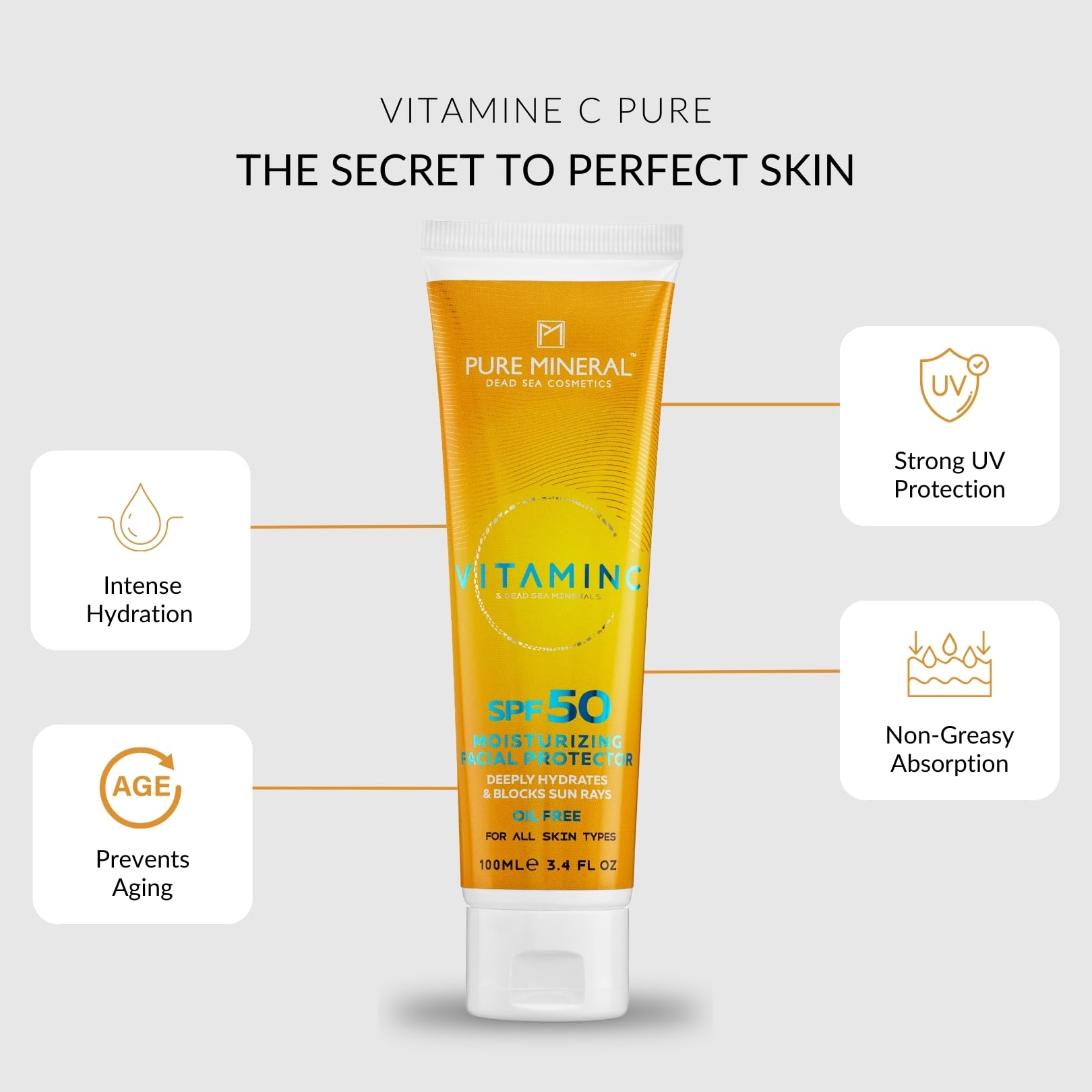 Pure Mineral, SPF50 Hydrating Face Protector, Dead Sea Minerals, Vitamin C, UV Protection, Intense Hydration, Silicone-Free - Image 2