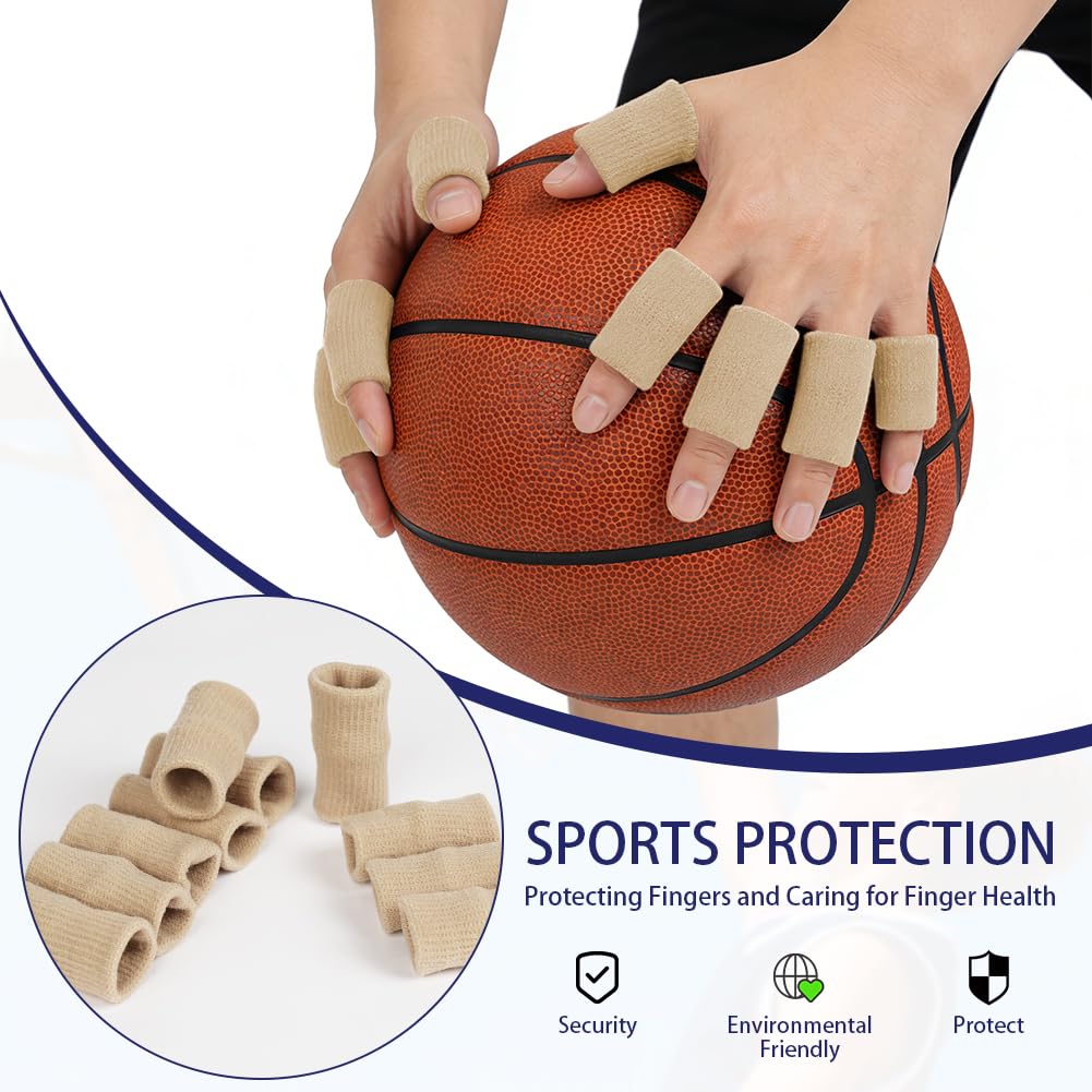 Protector de Dedos Mano, 10 Piezas Soporte Protector de Dedos Elástico, Fundas de Compresión, Deportivos Protectores de Dedos, Fundas de Dedos para alivio lesiones deportivas, Tono de piel — view 6