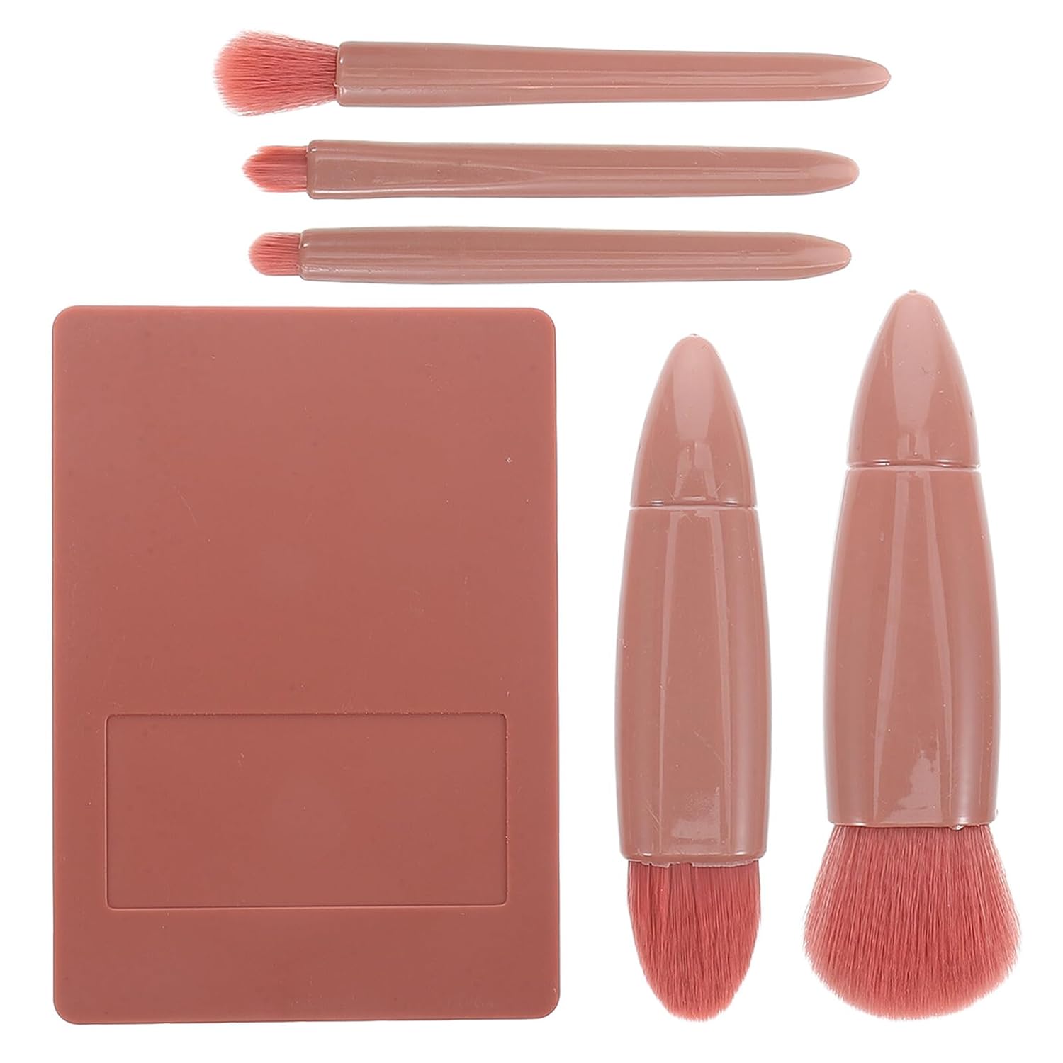 Mini Travel Makeup Brush Set 5 Pieces with Mirror Compact Portable Face Foundation Blush Eyeshadow Brushes for Women Cosmetic Kit
