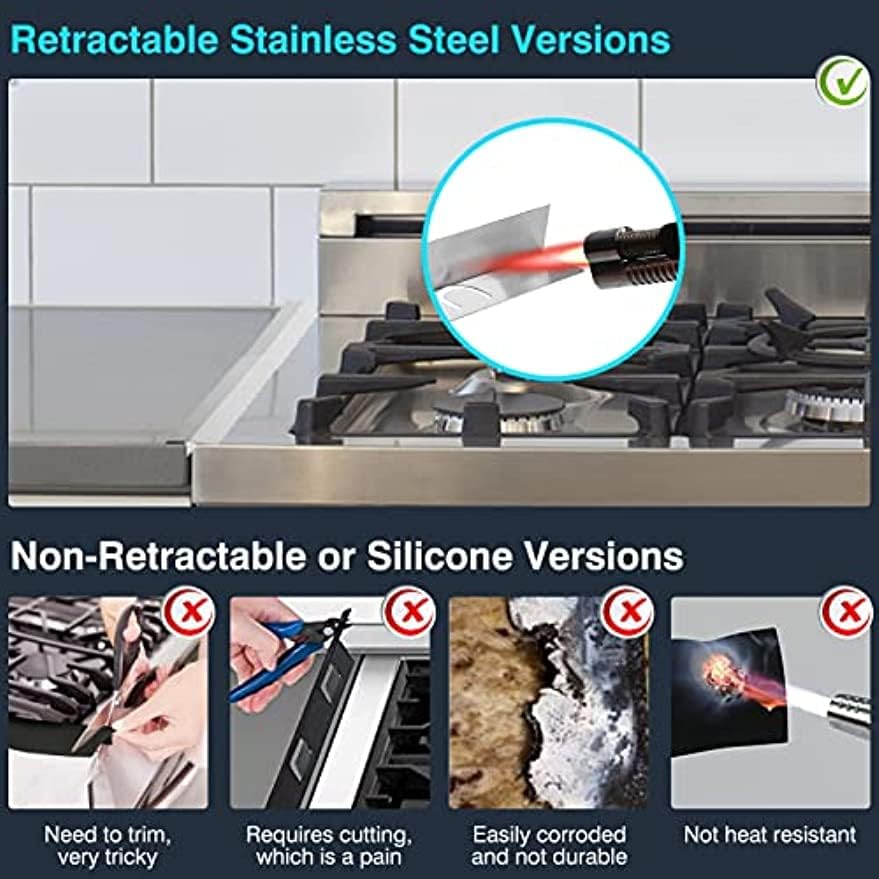 Miniatura 4 de zsttion - Cubierta para encimera de estufa, cubierta ajustable de acero inoxidable, relleno de espacio entre encimera y estufa, resistente al calor