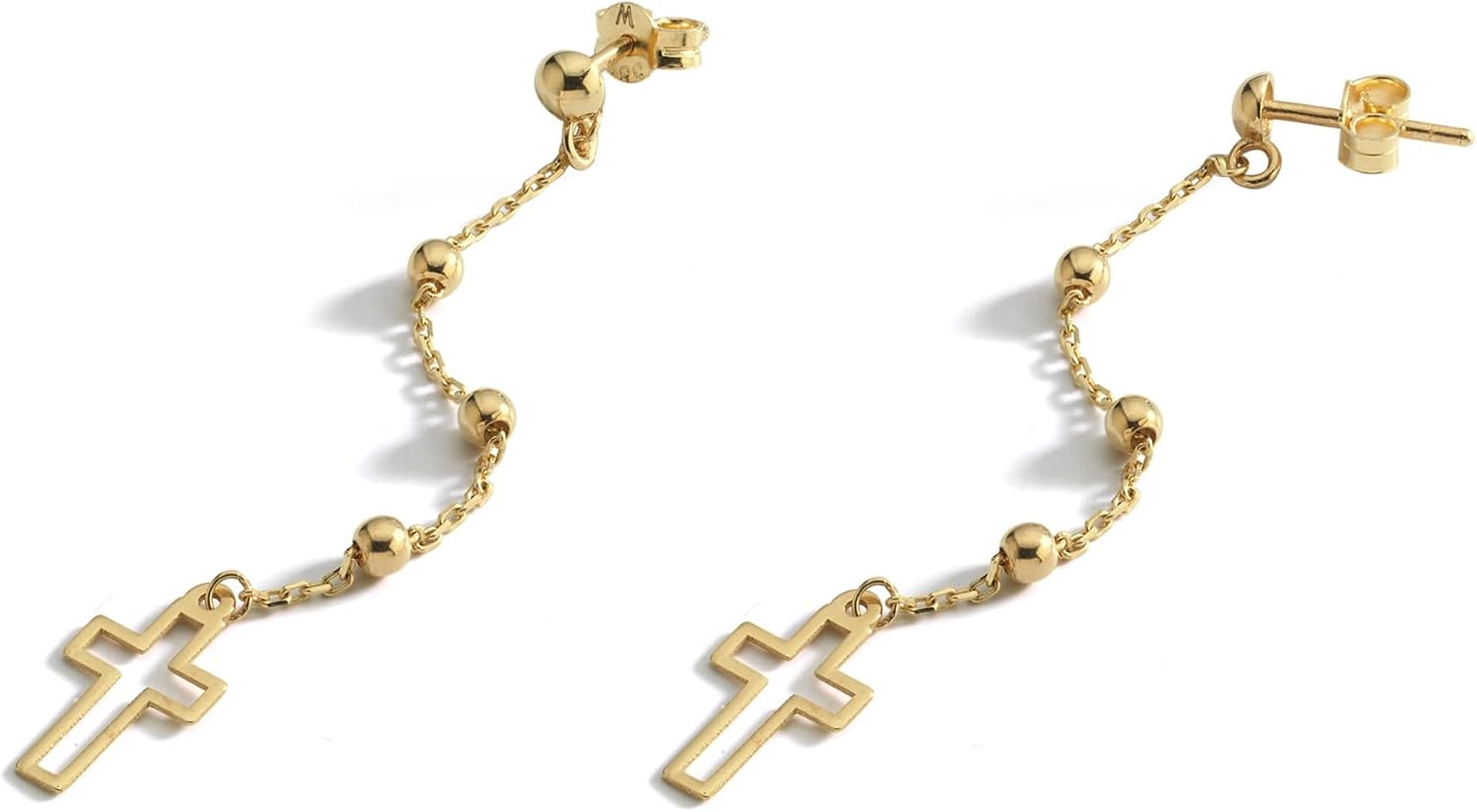MIONZA 14K Gold Plated Cross Stud Earrings for Women, Dainty Drop Chain Dangle Earrings, Religious Jewelry Gift for Her - Image 3