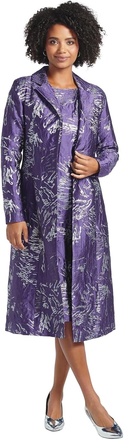 Masseys Women's Metallic Jacquard Dress and Jacket Set