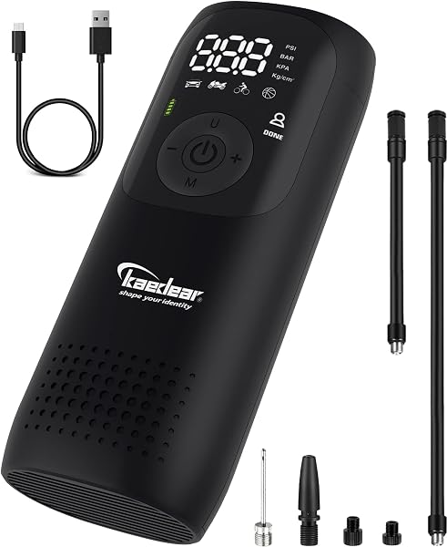 Kaedear(カエディア) バイク 空気入れ バイク用 エアポンプ 電動 エアーポンプ 電動空気入れ 充電式 usb スマートエアポンプ 2000mah×2 合計4000mah/14.8wha 150PSI typeC オートバイ 自転車 車 モバイルコンプレッサー KDR-AP1 - 1