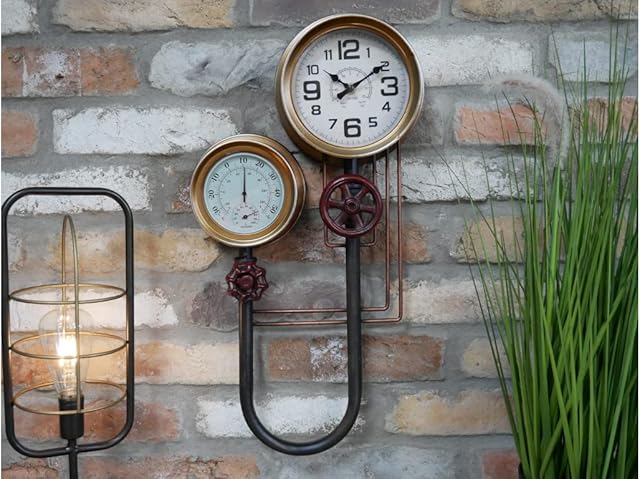 Casadomu Steampunk Clock Industrial Pipe Wall Hanging Large Antique Style Decor Timepiece