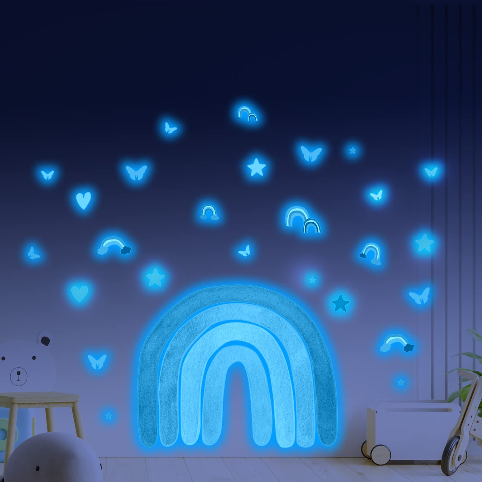 Wandtattoo Kinderzimmer Orange Grün Regenbogen Leuchtsterne Kinderzimmer Wandsticker Wandsticker Kinderzimmer Glow in the Dark Wandtattoo Kinderzimmer Mädchen Junge für Wanddeko Geschenke 3 Stück