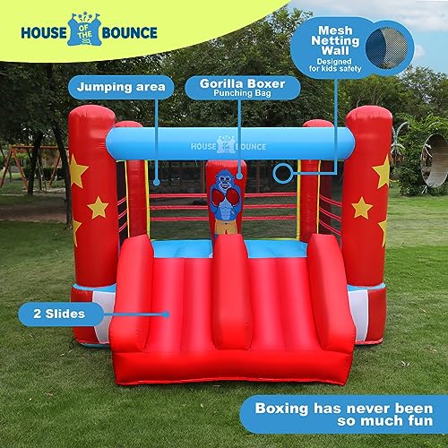 House of the Bounce 11 x 8.5 Kids\' Boxing Ring Bounce House - Ultimate Fun for Young Champions - Bouncy Castle and Inflatable Moon Bounce