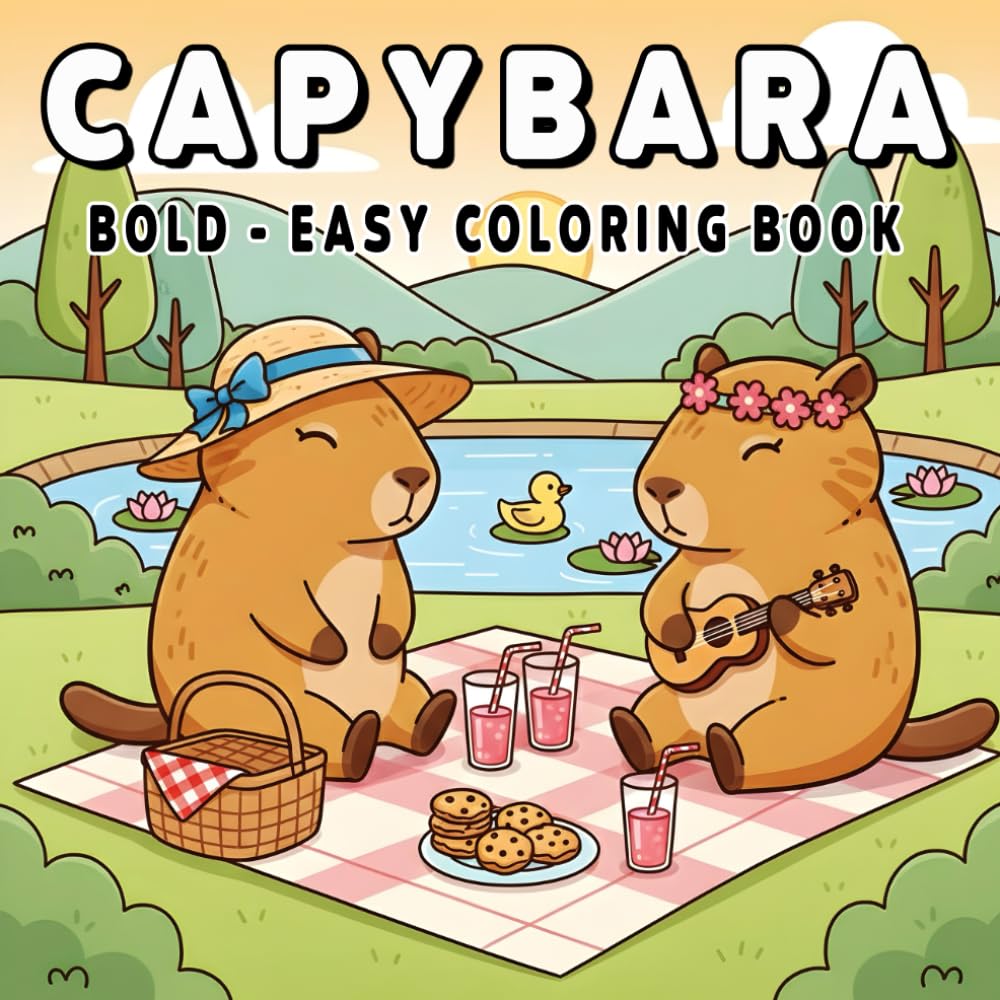 Capybara Coloring Book: Bold and Easy Capybara Coloring Pages for Relaxation and Stress Relief for Teens and Adults