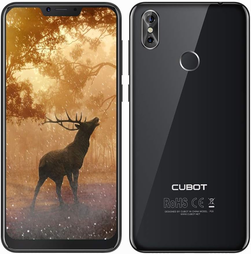 CUBOT P20ใ6.18" FHD+19:9 Notch Screen 4GB/64GBใAndroid 8.0 Unlocked 4G Smartphone MTK6750T Octa Core Dual SIM Dual Rear Cameras Fingerprint ID 4000mAh Battery Notification Light SIM Free Phablet-Black