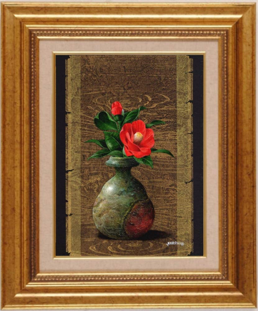 Amazon.co.jp: 増本憲樹 備前焼の椿 花 絵画 椿 和風 油絵 一点物 