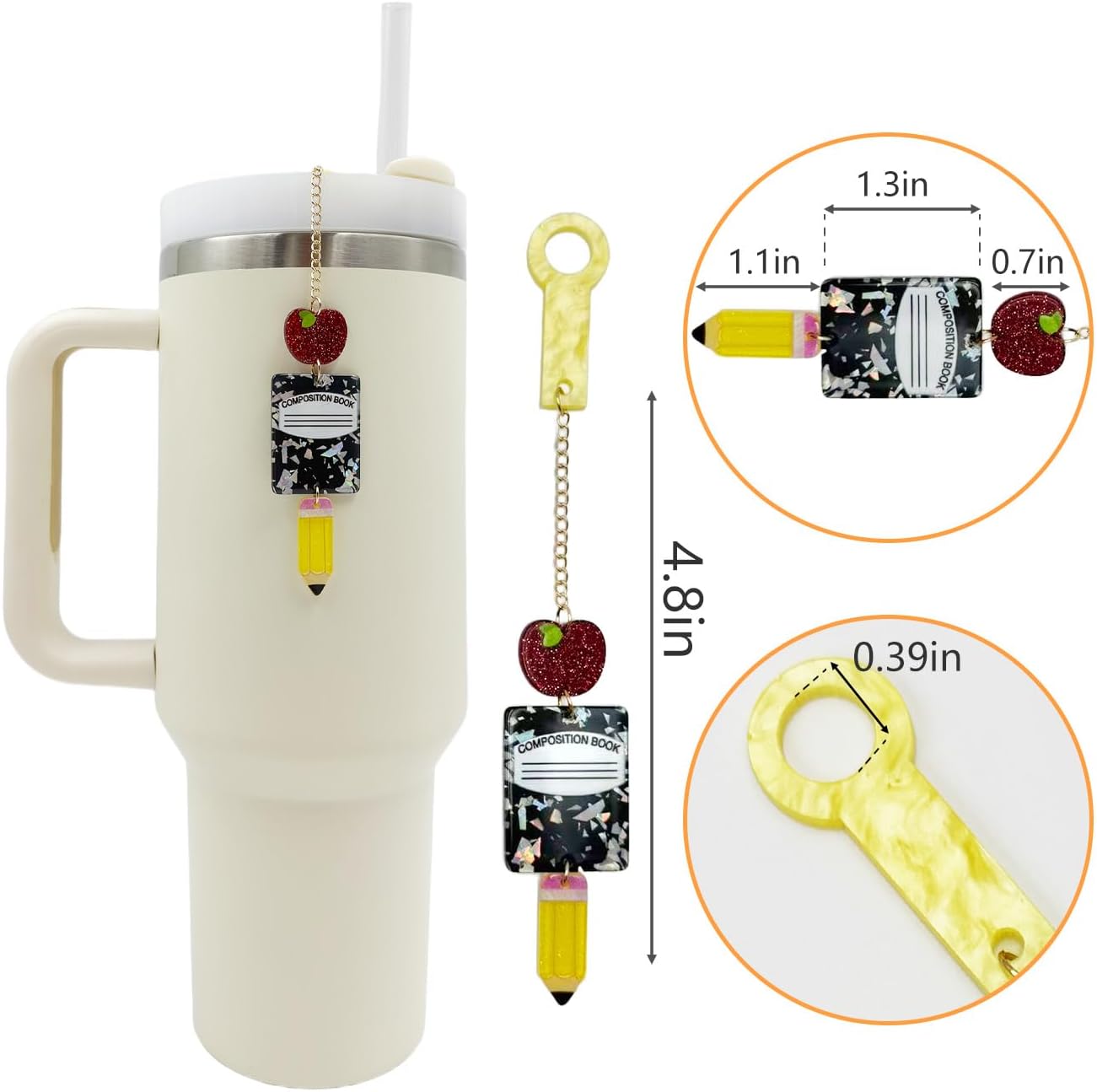 Teacher Cup Decorations Pencil Water Bottle Chain for Stanley 30oz 40oz image 2