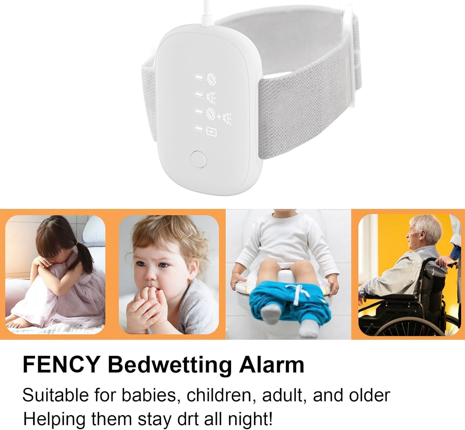 Bettnässer Alarm für Jungen und Mädchen, USB wiederaufladbar, Töpfchenalarm mit Geräuschen und Vibration, Bettnässensensor für Kinder,White