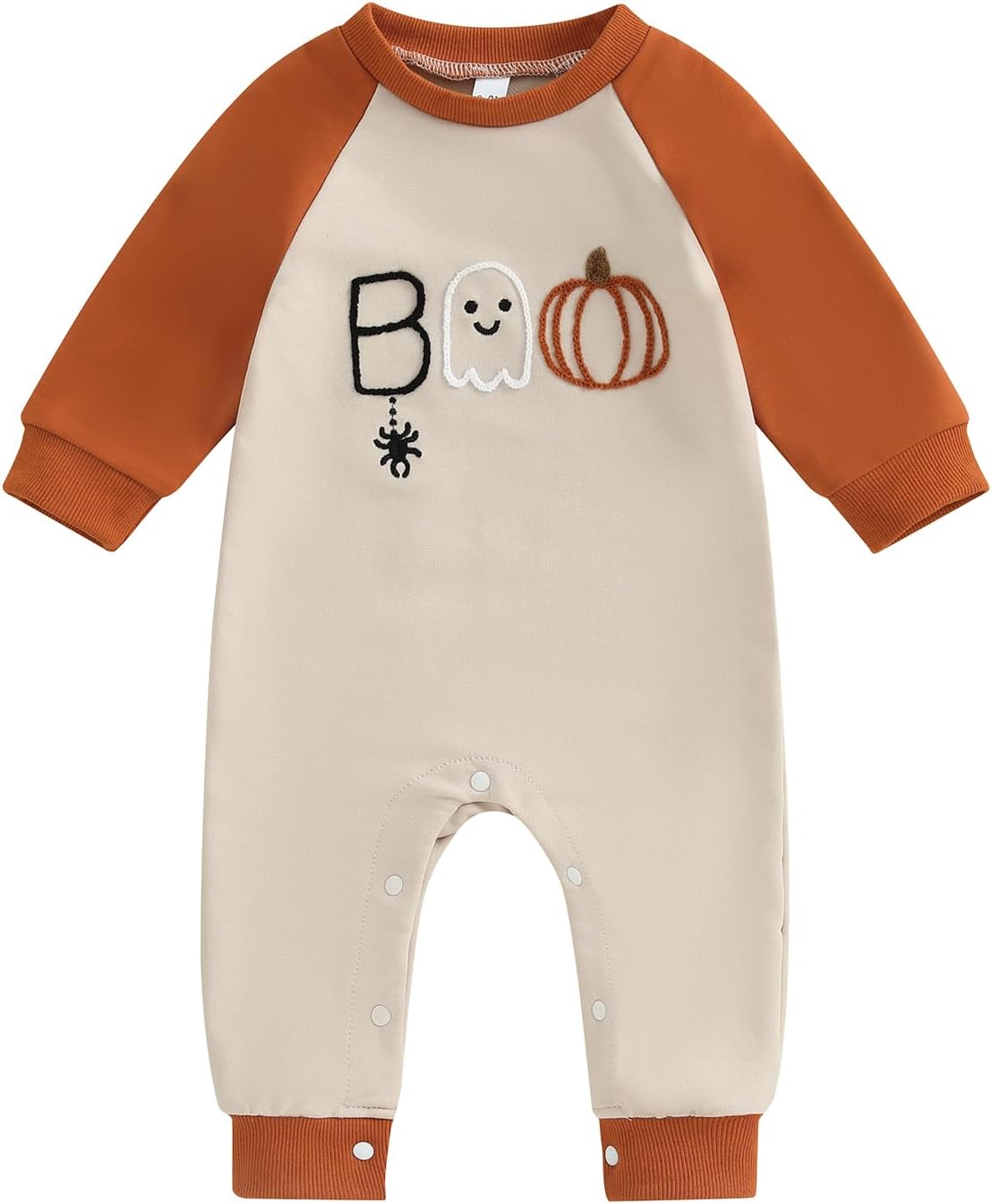 Newborn Infant Baby Boy Girl Halloween Outfit Boo Embroidery Romper Long Sleeve Jumpsuit Bodysuit Cute Fall Clothes