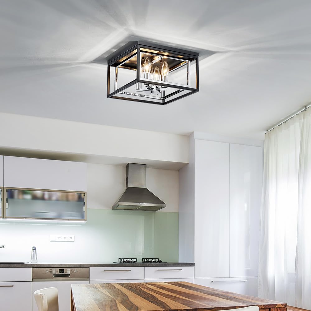 Saint Mossi Kronleuchter Modern, Modern Deckenleuchte, Deckenlampe Wohnzimmer Wohnzimmerlampe mit 4 E14 Lampenfassungen Glasschirm
