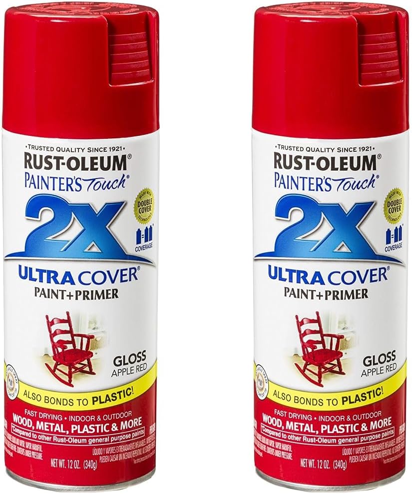 RustOleum 249124 Painter's Touch 2X Ultra Cover Spray Paint, 12 oz, Gloss Apple Red (Pack of 2